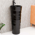 InArt black bathroom sink, ceramic square one-piece pedestal wash basin, front view
