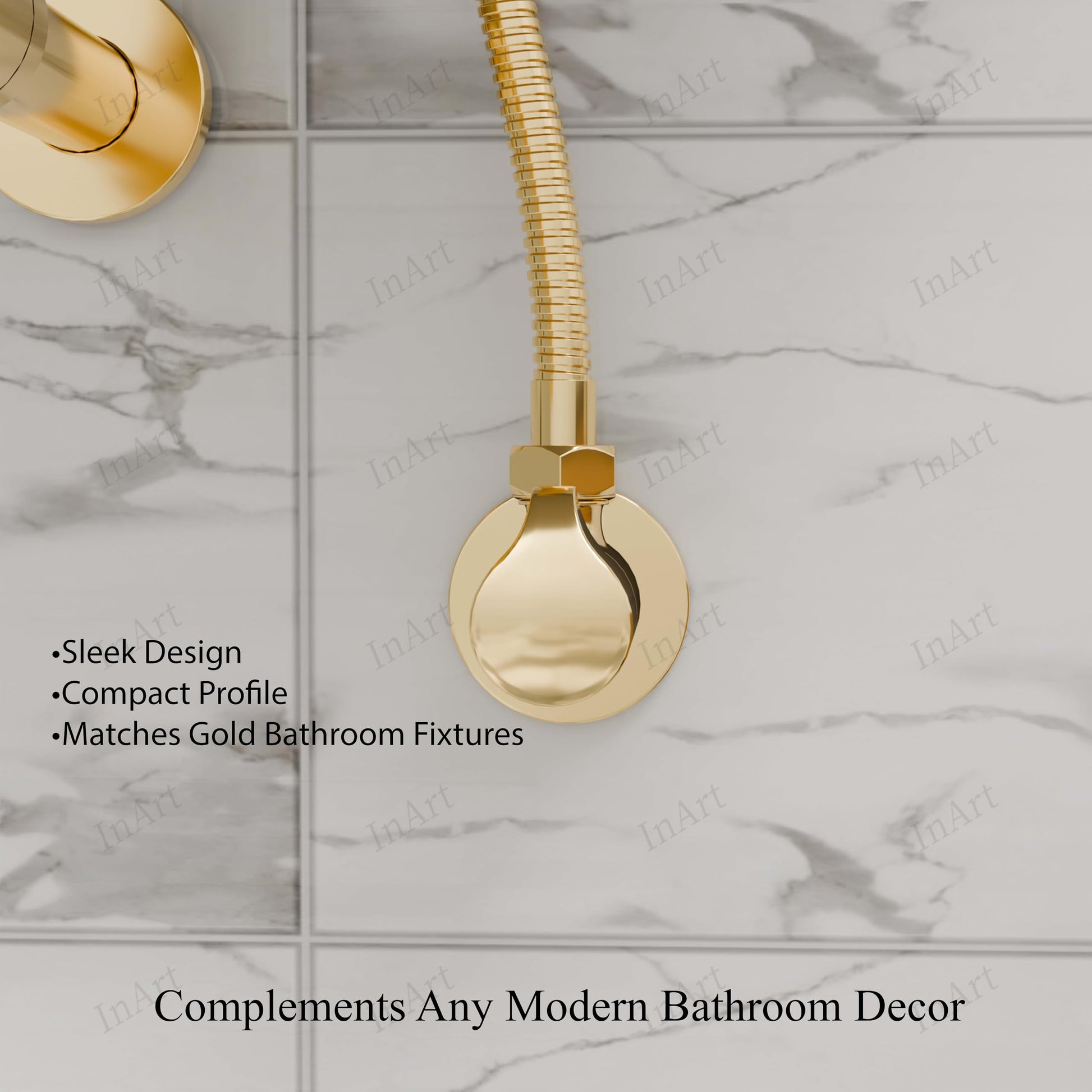 Concealed angle valve glossy gold brass, top view showing L-type body and precision threaded inlet outlet