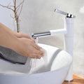White and gold basin mixer tap with hot cold connection, designer waterfall basin tap for modern Indian washroom