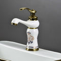 InArt washing basin tap in gold white glossy finish, zinc alloy waterfall spout with ceramic cartridge