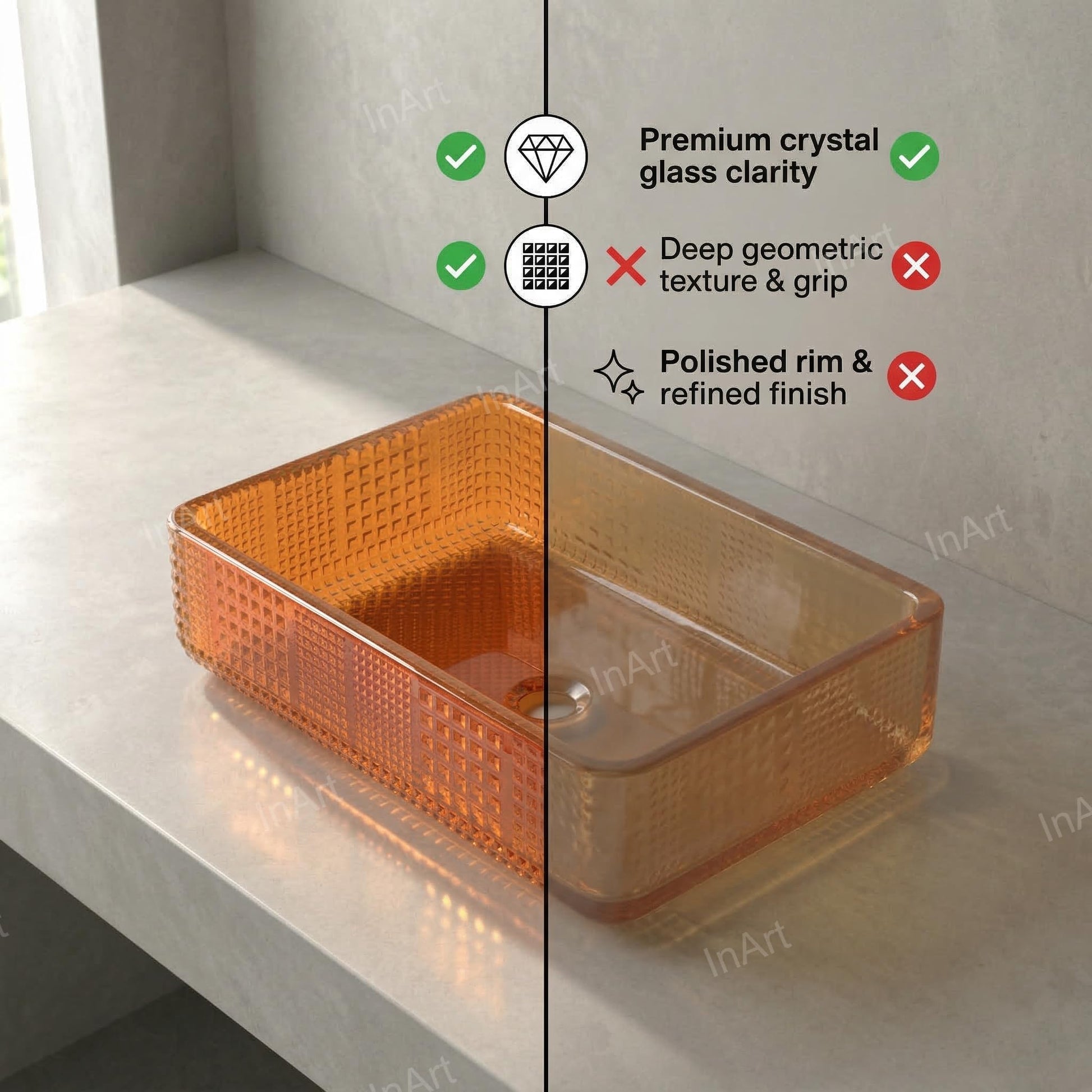 Cool bathroom sinks idea for small washroom, unique rectangular glass design wash basin on counter