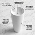 InArt designer pedestal wash basin in glossy white ceramic, round free standing basin angled side view