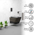 Modern bathroom wall mounted WC in matte black, rimless ceramic commode rear angle view
