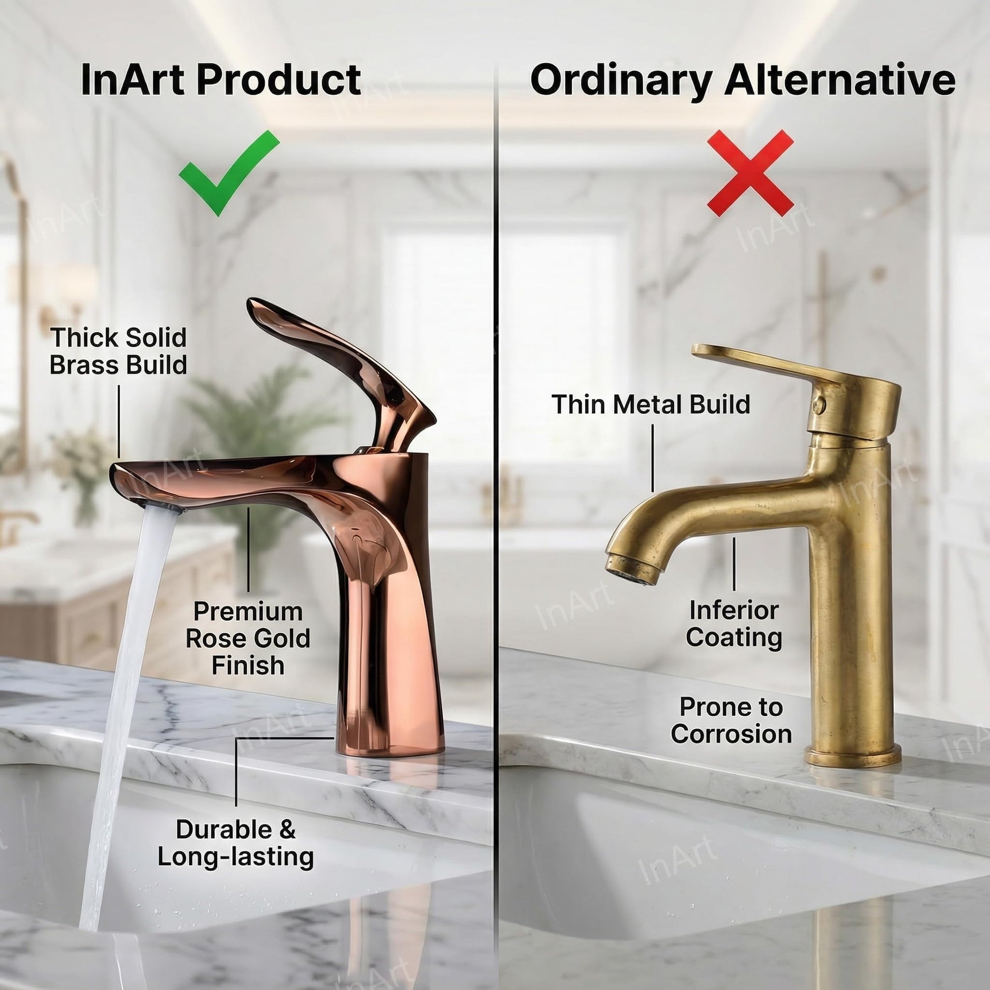 Single lever basin tap price alternative in rose gold plated brass, deck mount mixer top view