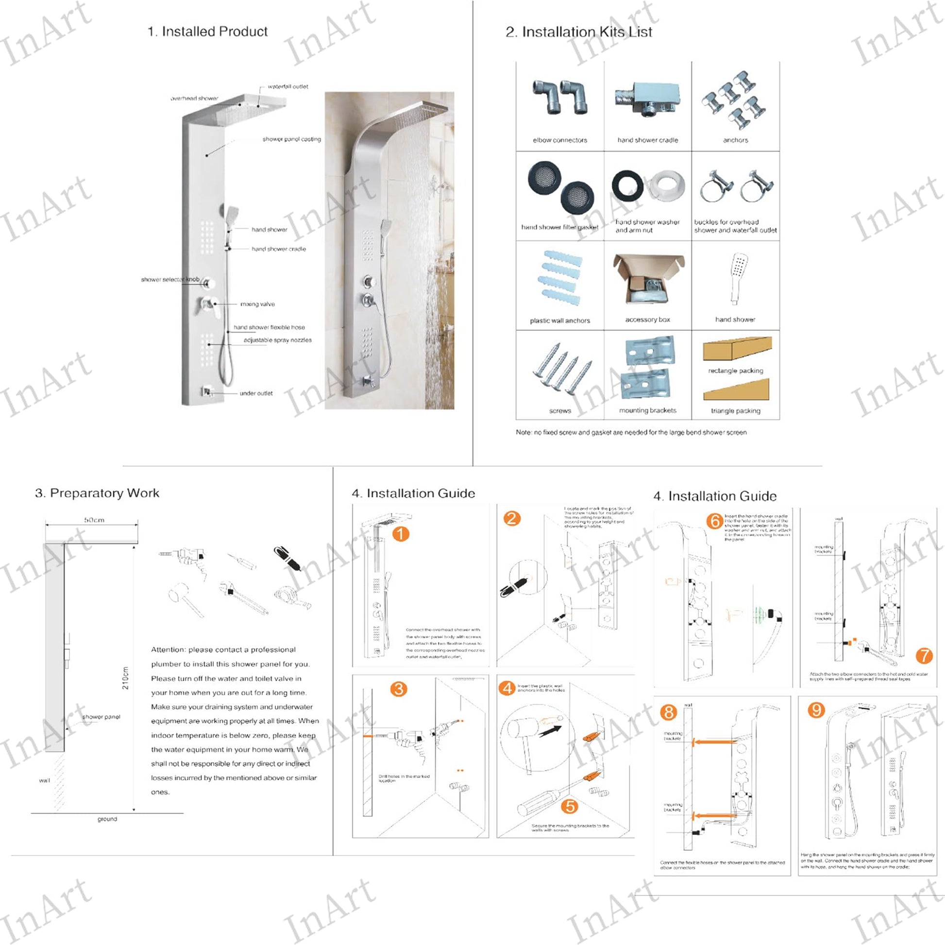 Massage spray jets on InArt shower panel, SS304 stainless steel body for premium bathroom sanitaryware