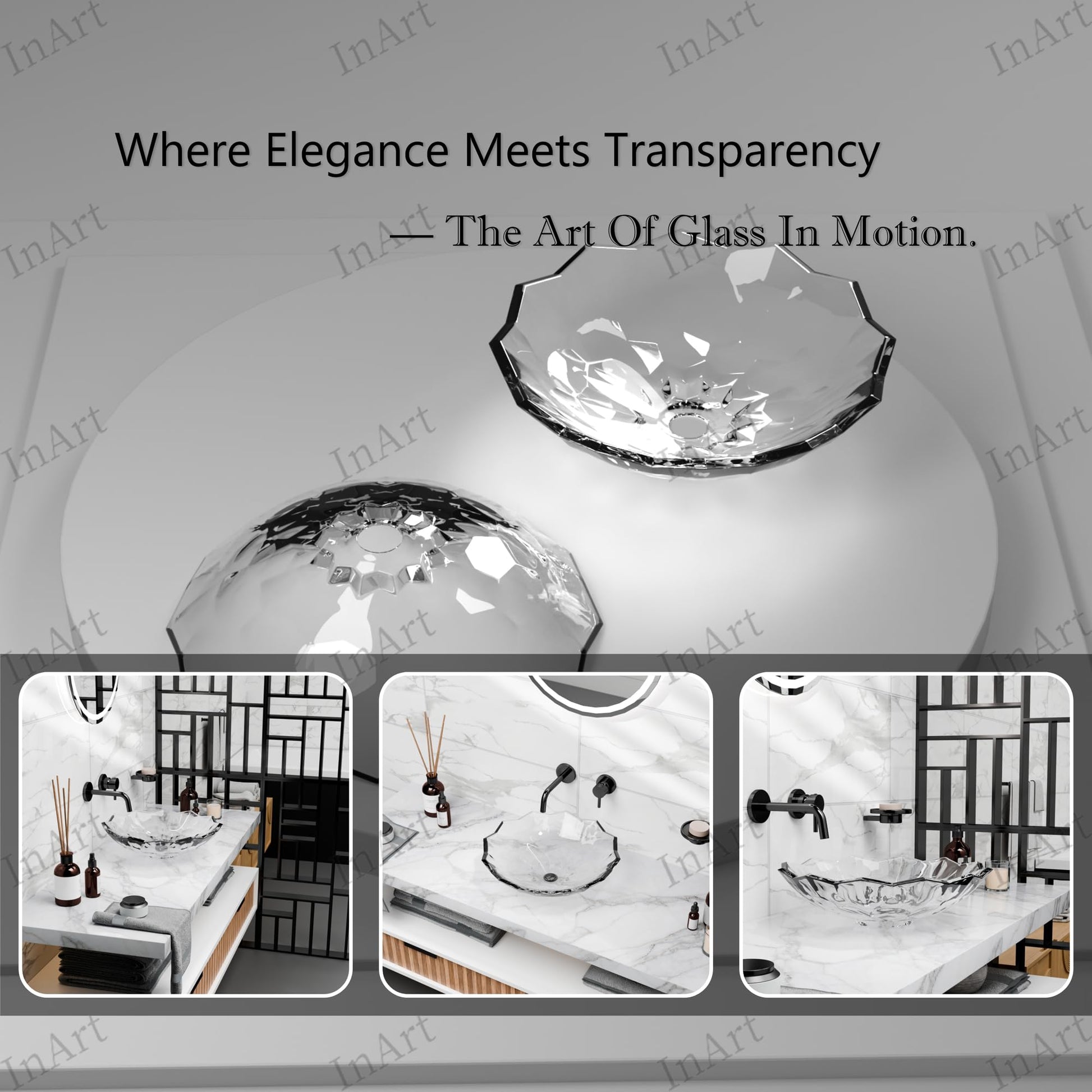 InArt table top wash basin, transparent black glass, wash basin sink price