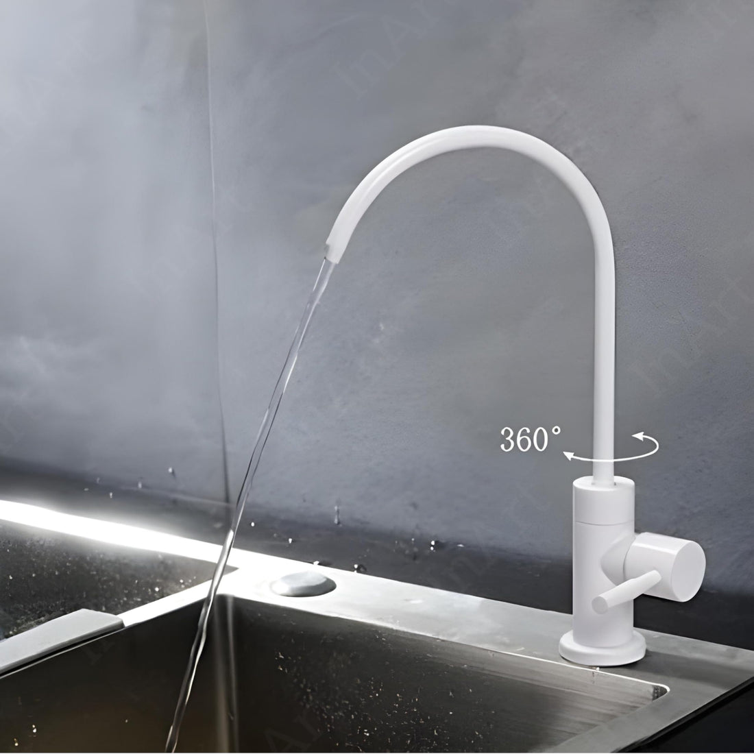 Tap water filter for sink with InArt SS304 gooseneck RO drinking water tap in glossy white, 360 swivel