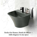 Close-up of slim rim rectangular wash basin in grey glossy finish, premium ceramic sanitaryware