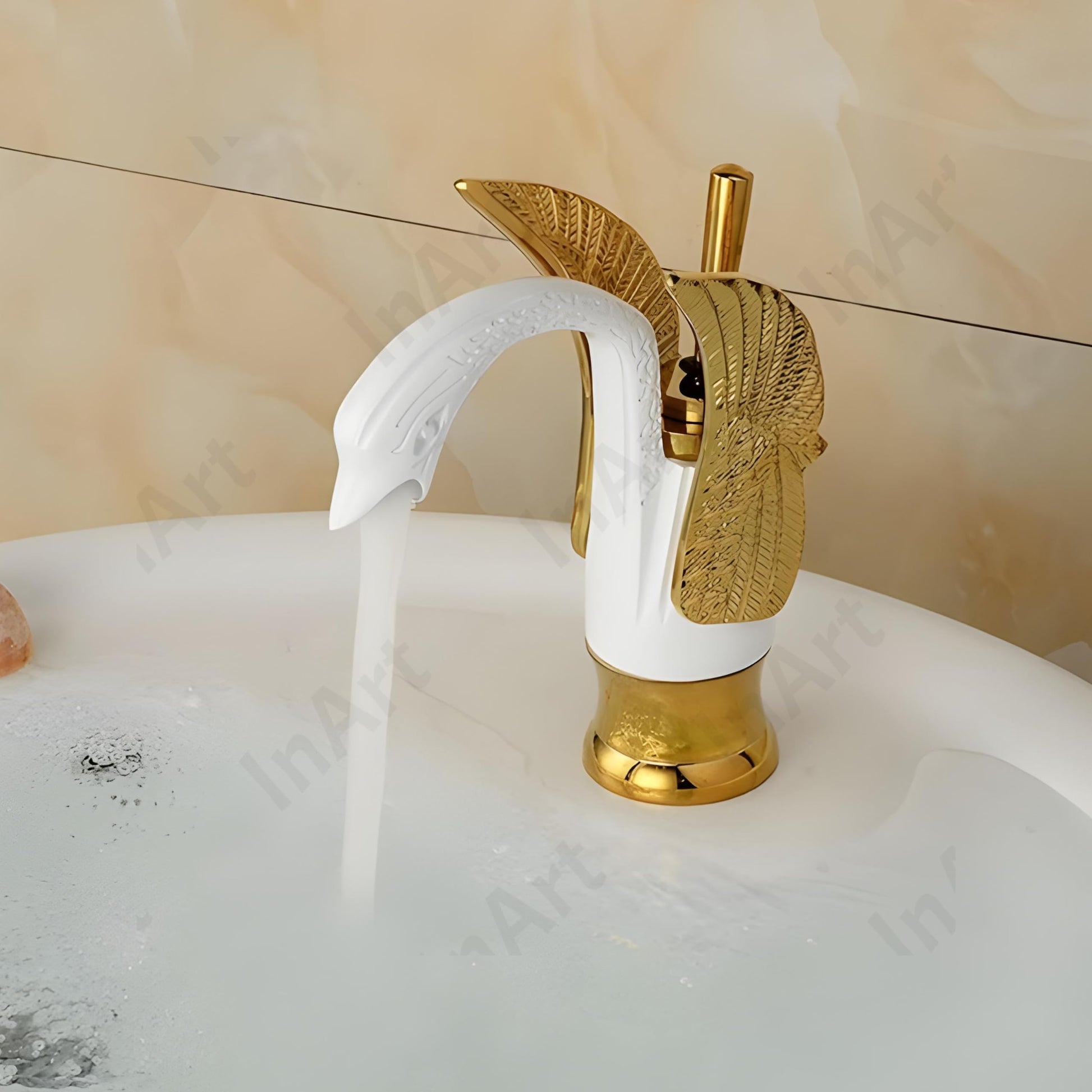 Modern wash basin mixer tap for bathroom in oil-rubbed gold, swan shape single handle, side angle