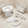 InArt glossy white ceramic commode, top view of square seat cover fit and water closet bowl opening