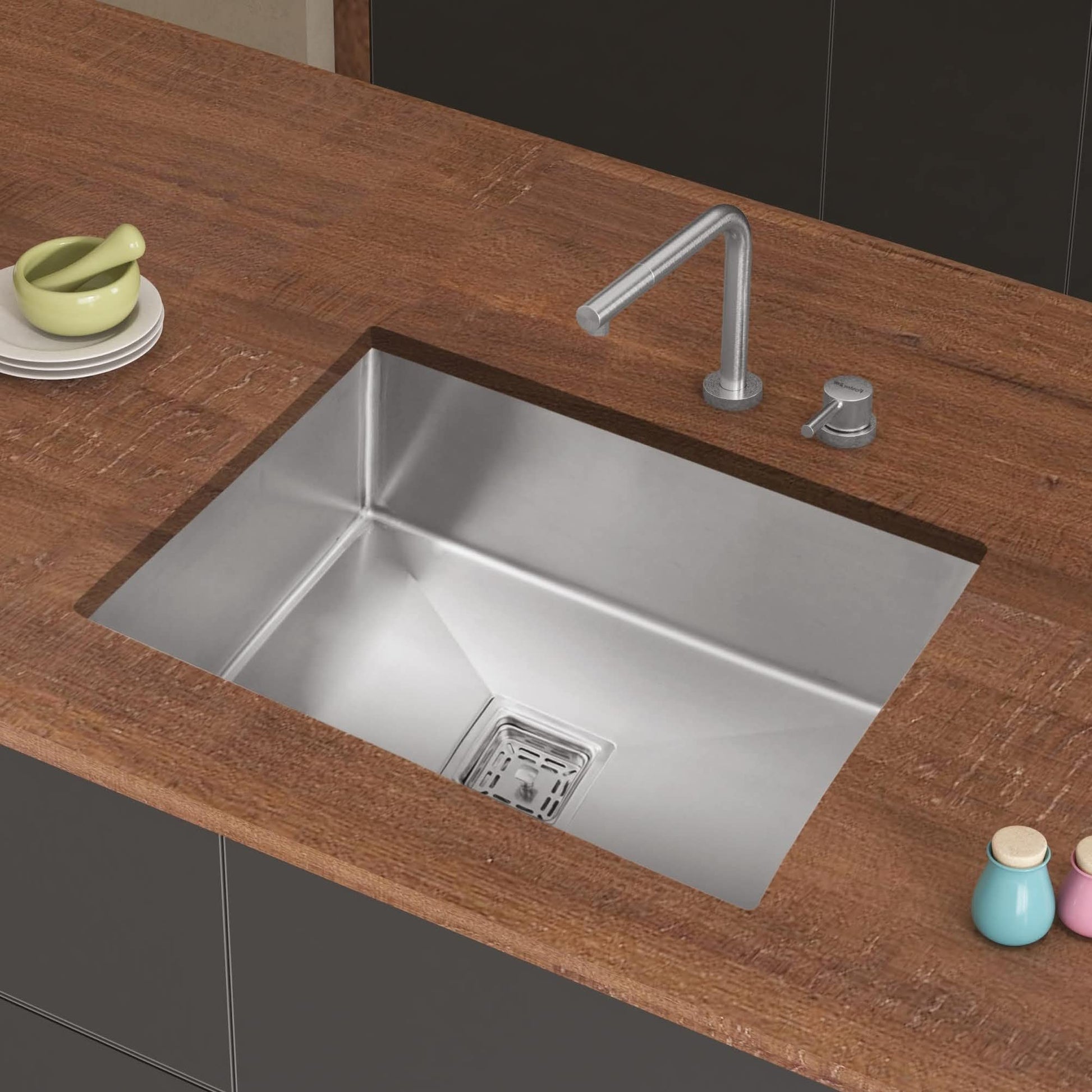 InArt 304 stainless steel square sink satin finish, single bowl handmade kitchen sink main view