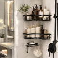 Modern washroom corner rack in black finish for compact bathrooms