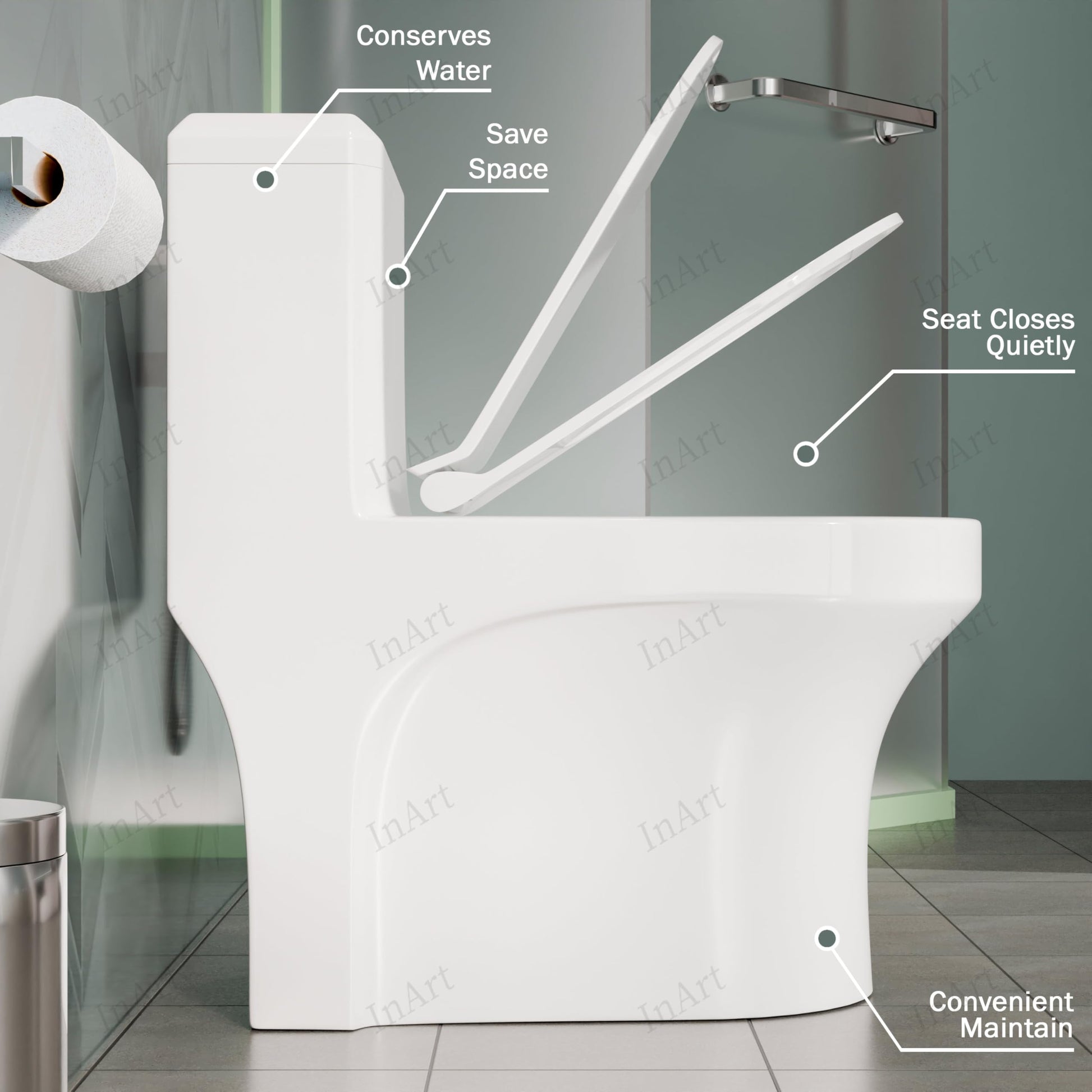 Premium InArt ceramic western toilet commode in glossy white finish, wall mounted design for Indian washroom