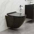 Hindware wall mounted commode by InArt, rimless ceramic oval wall hung WC in black gold finish