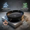 Side profile of matte black ceramic table top wash basin showing depth