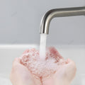 Wall sink mixer for modern washroom, brushed nickel brass basin mixer tap paired with a white wash basin