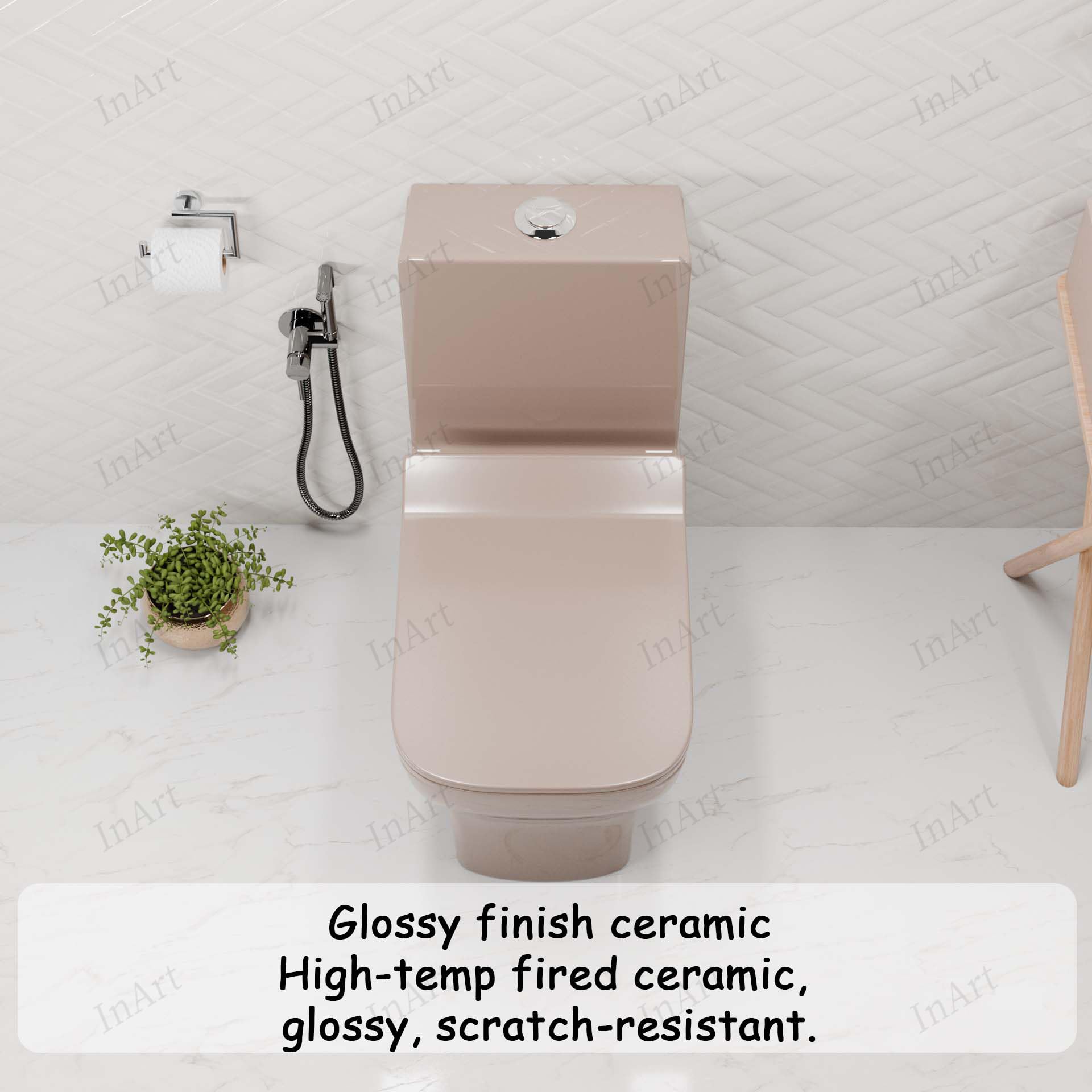Compact 66 x 36.5 x 73 cm pink ceramic one piece commode for modern bathroom, space saving fit