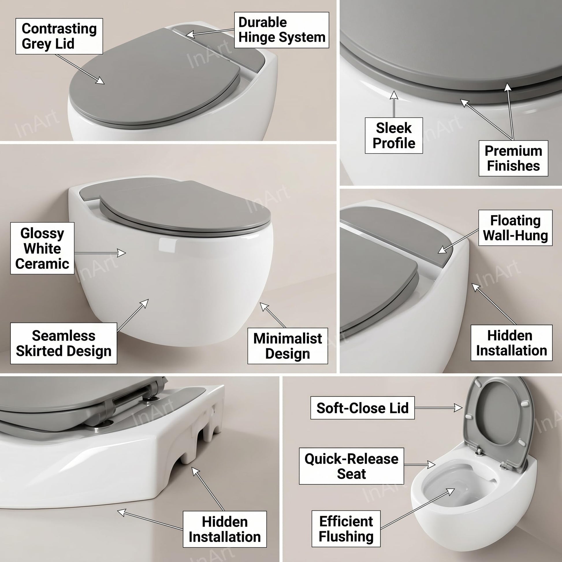 Compact rectangular wall mounted WC in glossy grey finish, right angle view for contemporary washroom