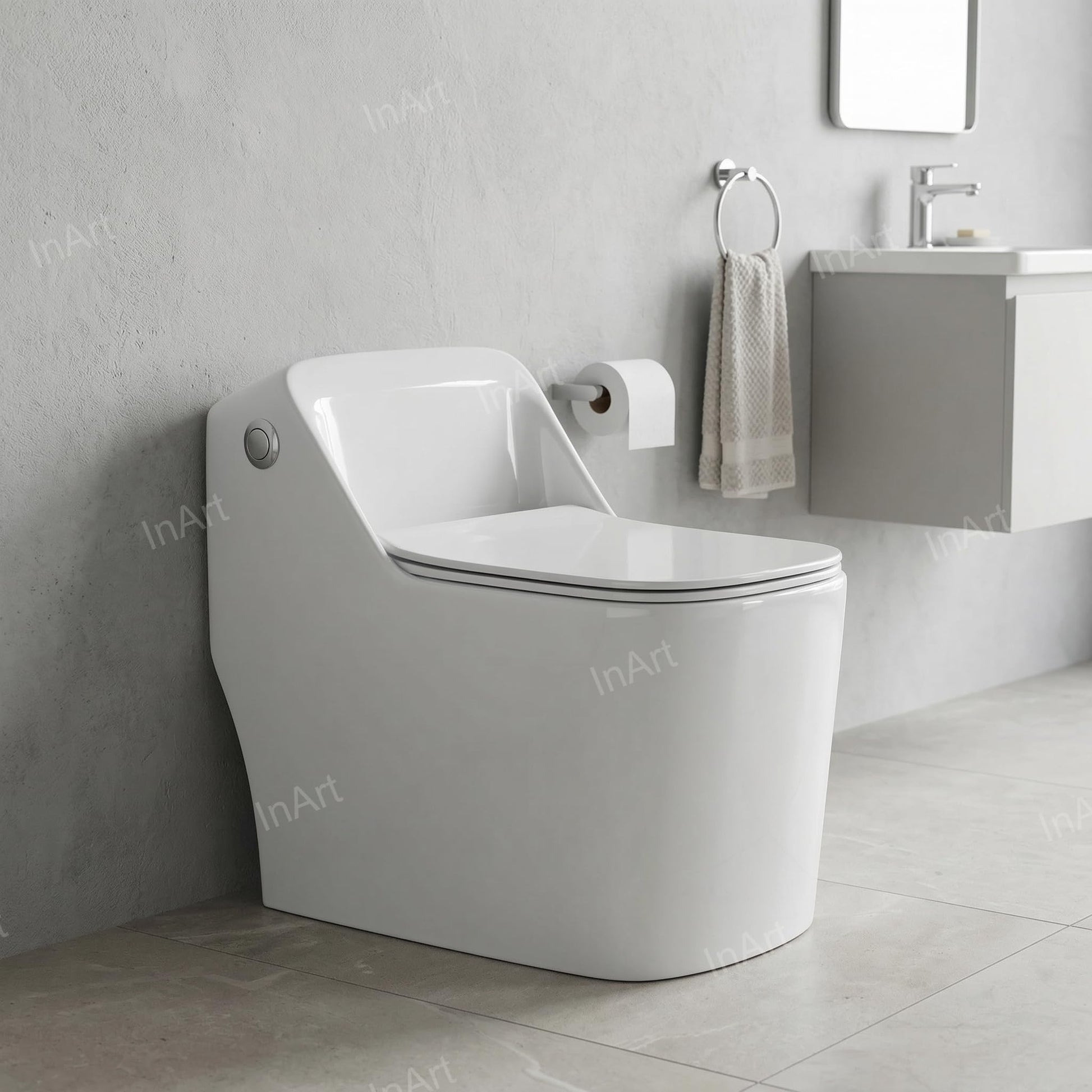 One piece ceramic toilet commode with rimless bowl and S trap outlet, premium sanitaryware for Indian washrooms