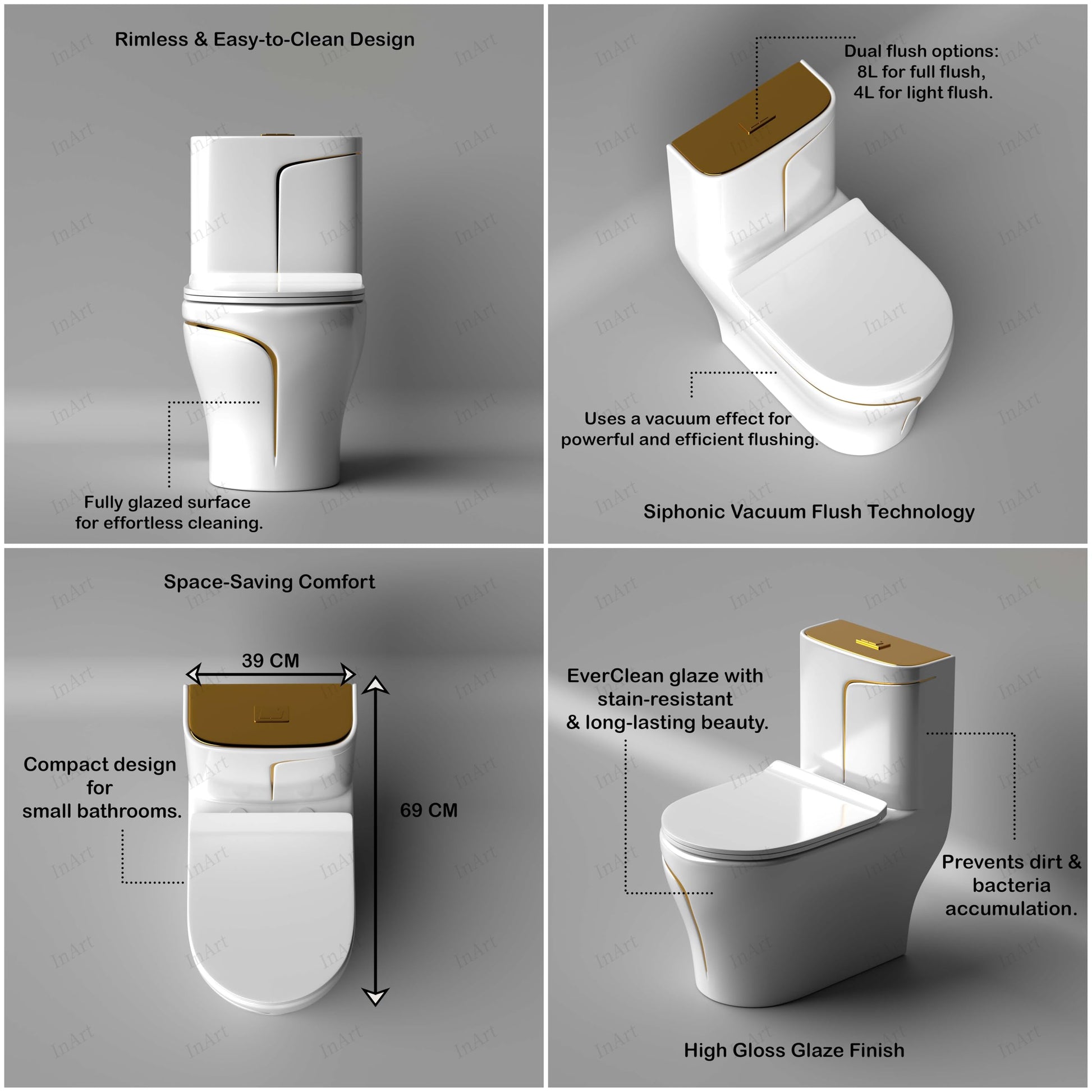 Bathroom western toilet price comparison look: modern floor mounted one piece western closet in glossy white gold