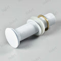 InArt 32mm basin waste with plug, full threaded brass pop up coupling in white glossy, side view
