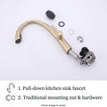 Single lever hot and cold kitchen mixer tap in brushed gold colour