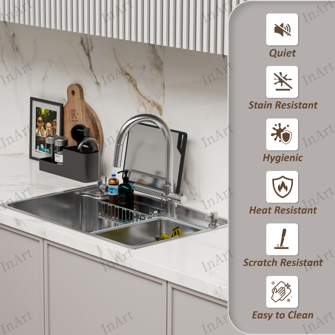 InArt stainless steel kitchen sink, silver satin finish, ss kitchen sink