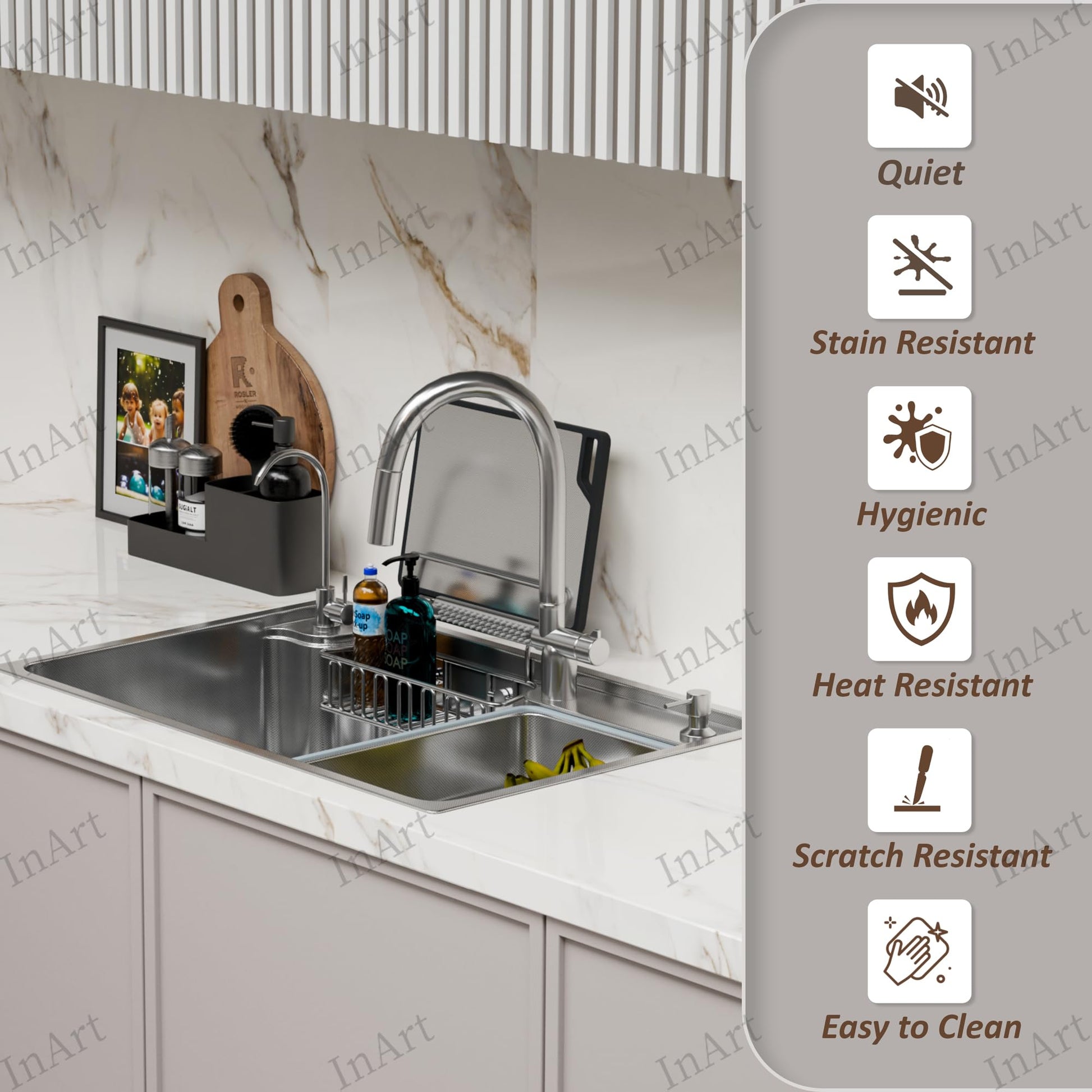 Kitchen sink in stainless steel, dual bowl, silver finish