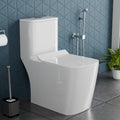 InArt single piece western toilet in glossy white ceramic, square rimless one piece commode front view