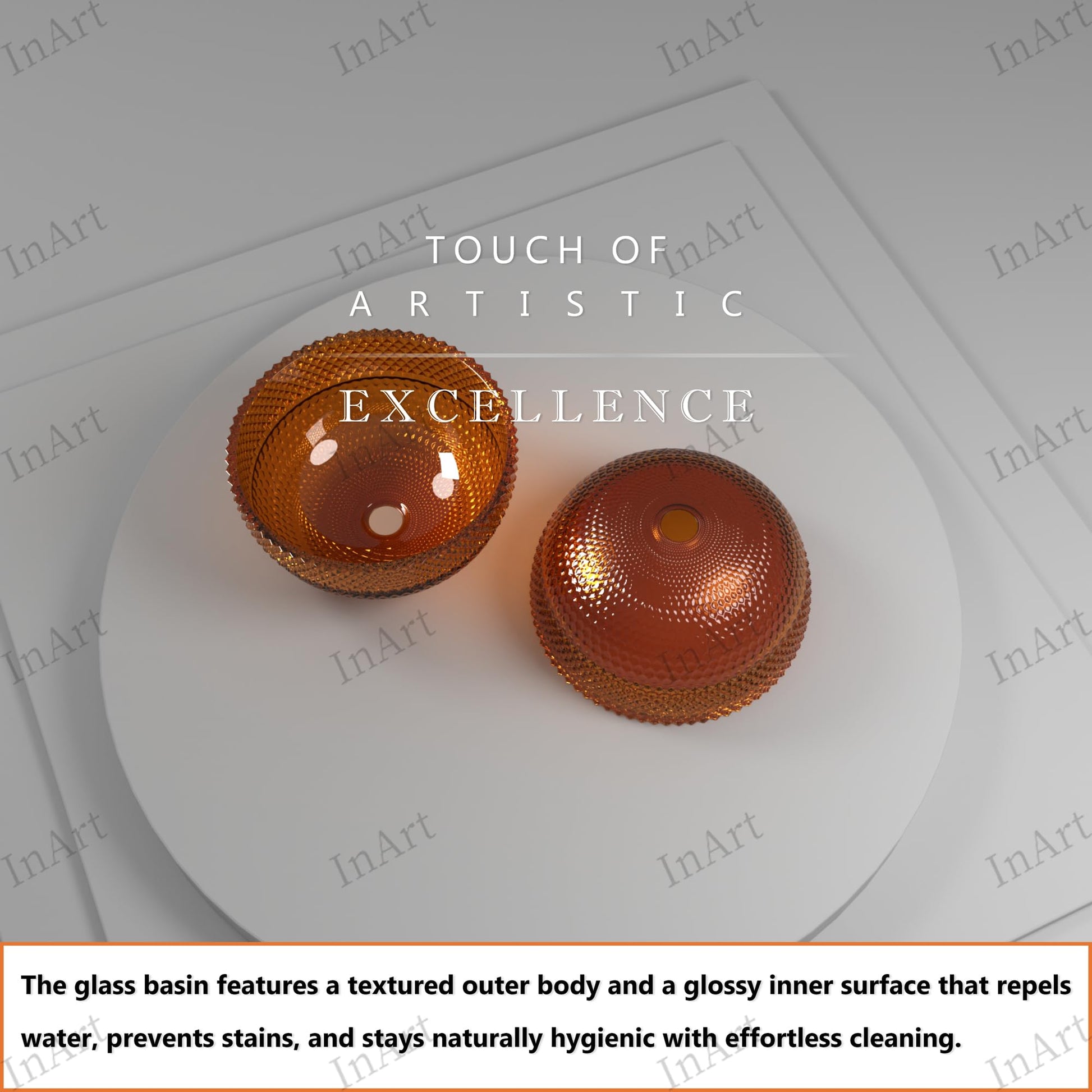 Amber glass wash basin sink, glossy finish, InArt modern design