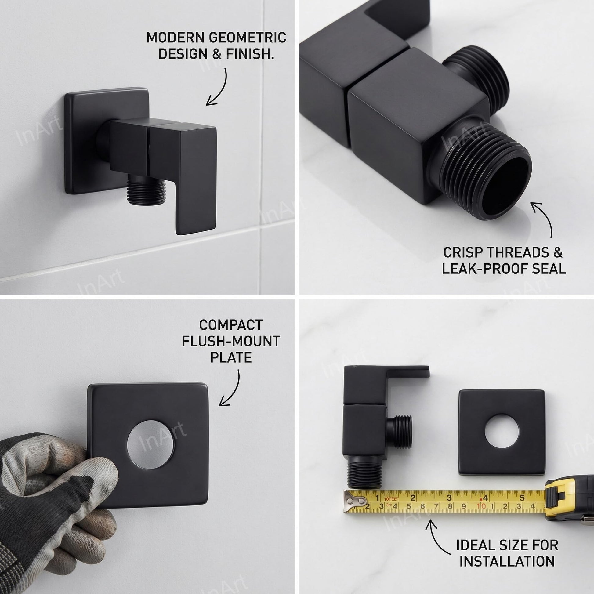 Angle valve for wash basin connection, matte black brass stop cock with nickel plating and heavy duty handle