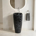 Black marble wash basin with glaze coated easy-clean ceramic surface, close-up of finish detail