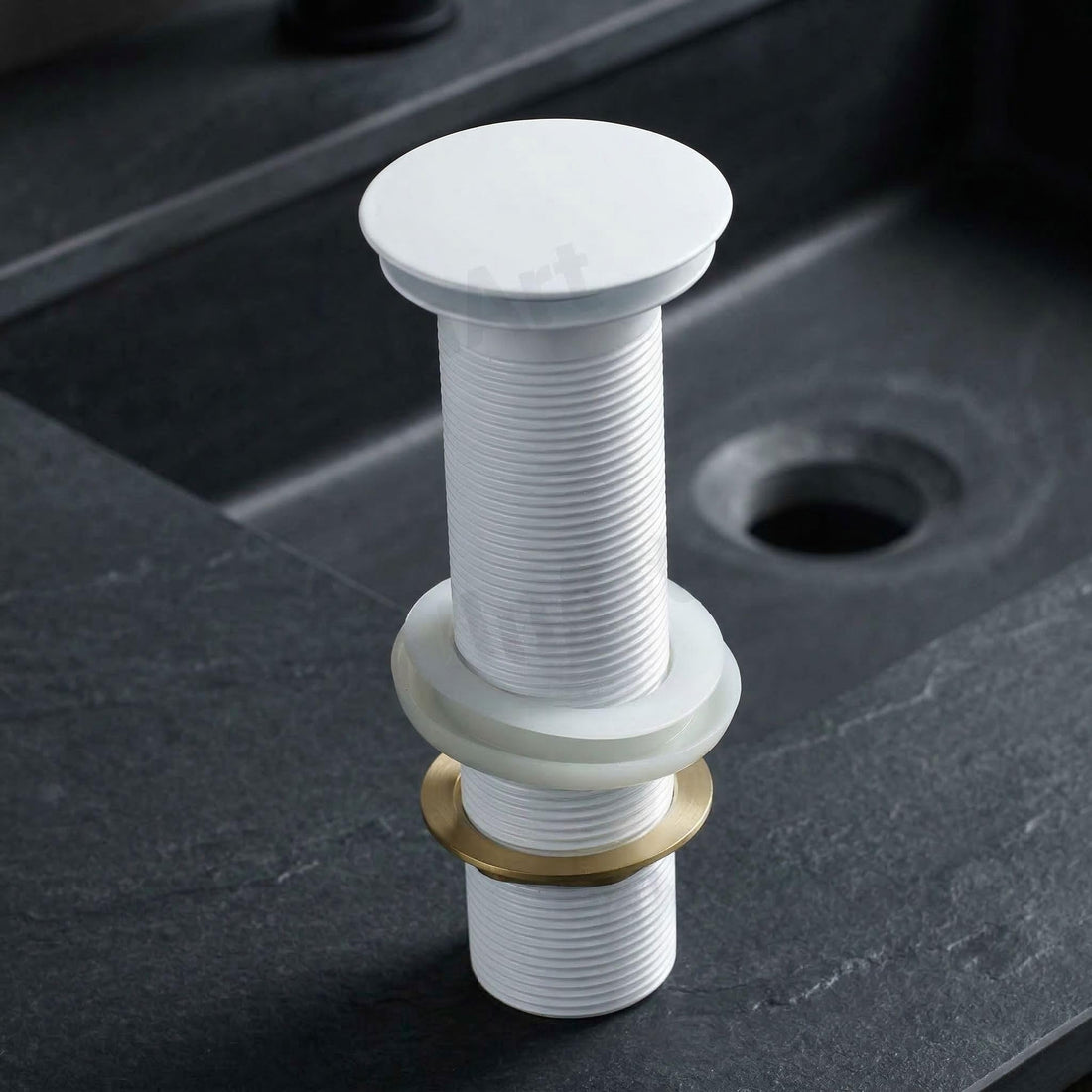 InArt wash basin pop up waste coupling in brass with white matte finish, press top drain stopper