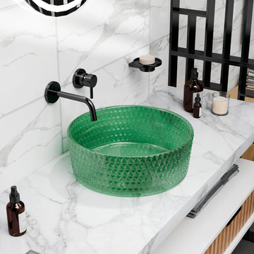 InArt green glass table top wash basin, glossy finish, modern round basin wash basin