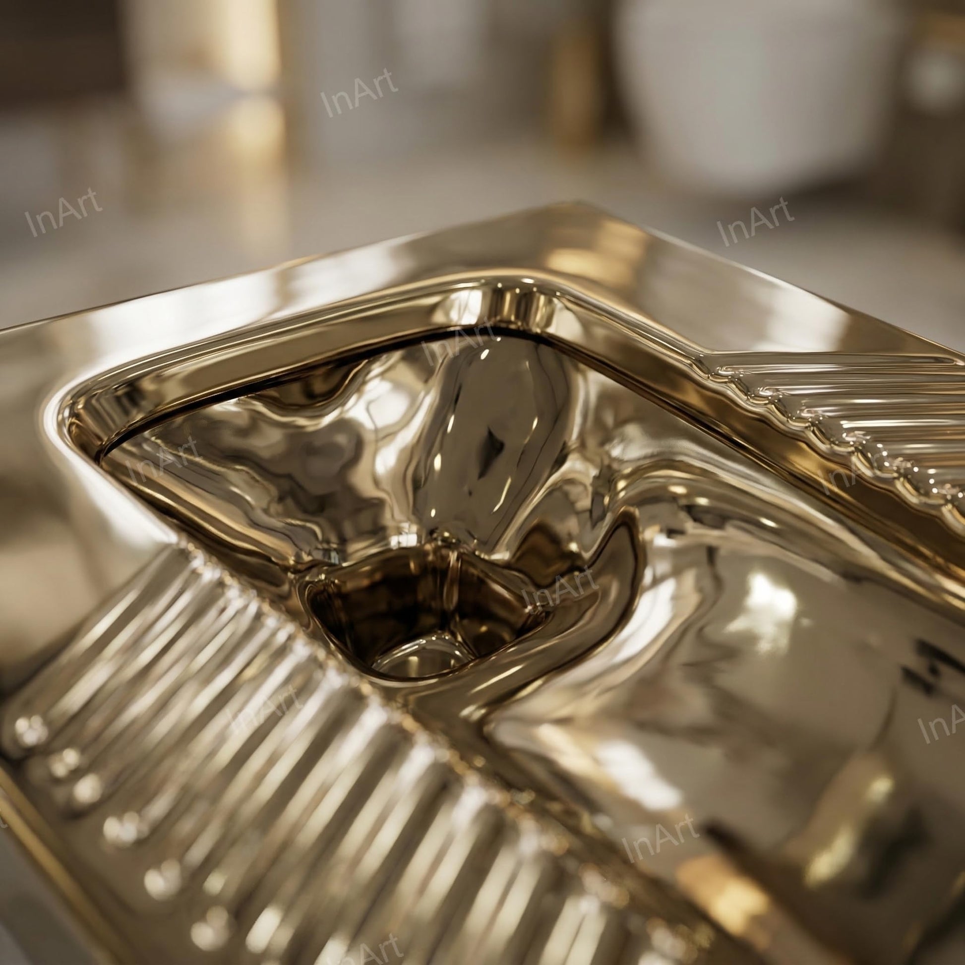 Visible drain outlet area on rectangular ceramic squat pan