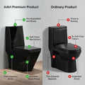 Modern bathroom upgrade with glossy black ceramic one piece western toilet, floor mounted commode in washroom
