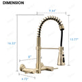 Pull out sink mixer hose and spout detail, wall mounted kitchen tap with pull down sprayer in brushed gold