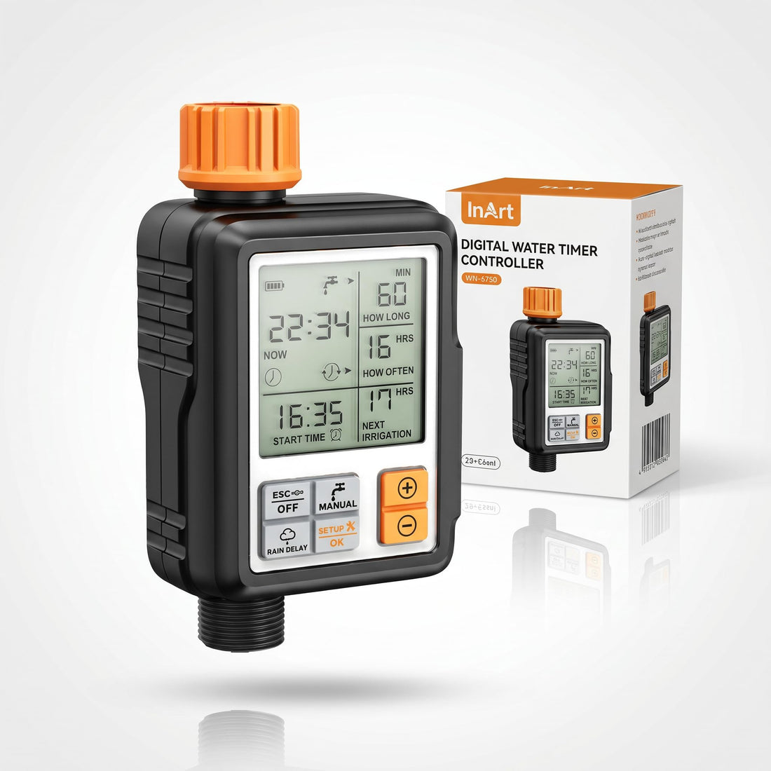 Digital water timer for garden tap with large 3-inch display, black