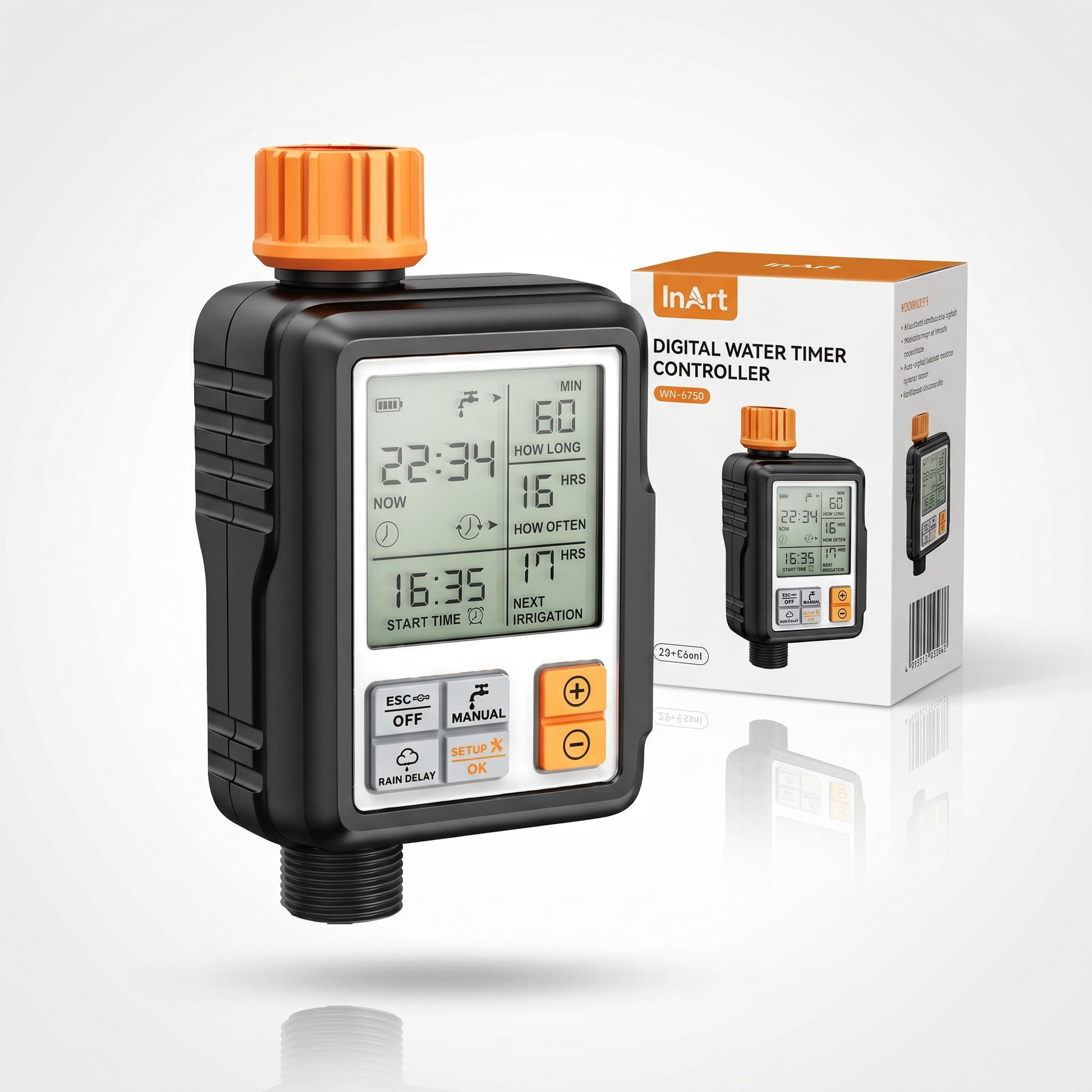 Digital water timer for garden tap with large 3-inch display, black
