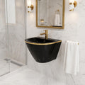 InArt cera half pedestal wash basin in ceramic rectangular black with gold line, wall hung front view