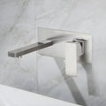 Basin tap wall mounted in brushed nickel, single lever control and aerator detail for smooth flow