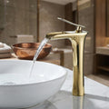 InArt wash basin mixer with hot and cold control, golden brass single lever tap close-up of handle