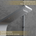 Glass shelf detail on InArt shower panel tower, brushed chrome 304 stainless steel for organised bathroom