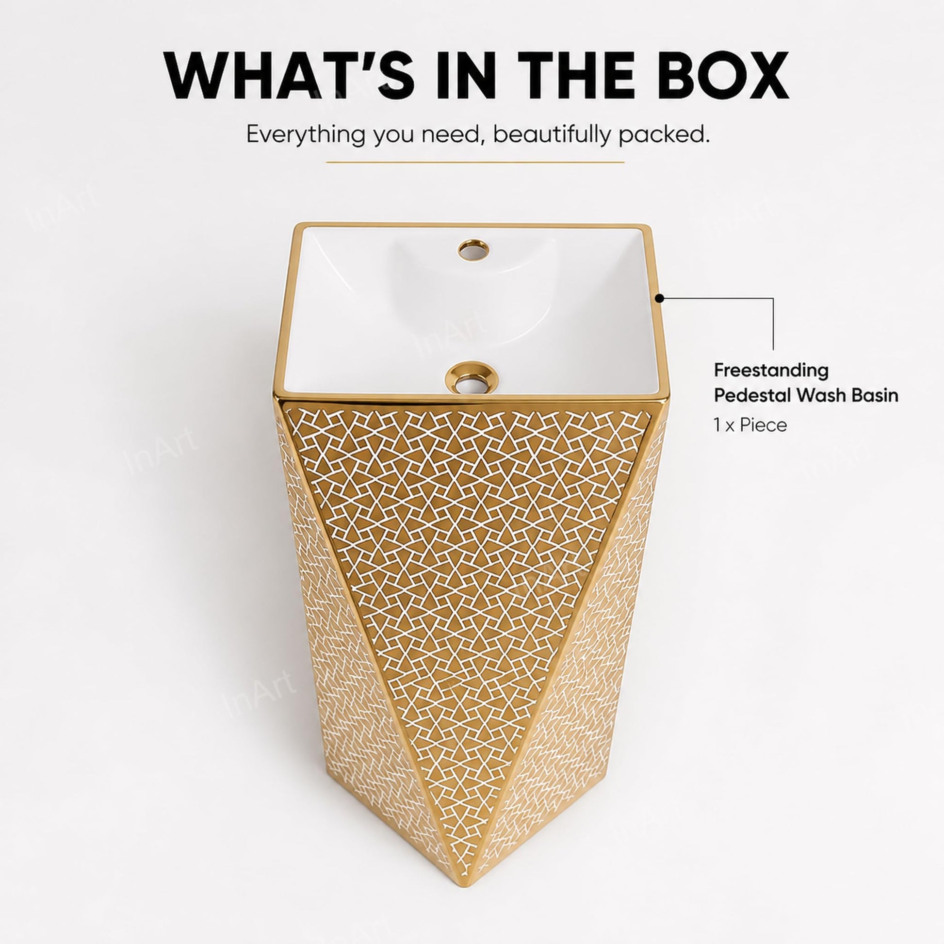 Wash basin price in india search: premium InArt ceramic pedestal wash basin, round glossy finish