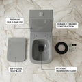 Grey one piece western toilet commode, floor mounted rectangular ceramic closet, 3/4 angle bathroom view