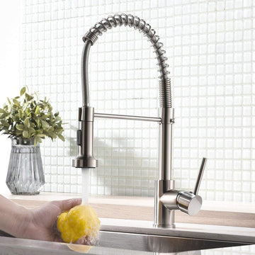 InArt pull out kitchen spray tap in chrome metal gooseneck, single lever sink mixer with pull-down sprayer