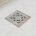 InArt 5x5 inch square floor drain jali in 304 stainless steel, silver brushed matte finish
