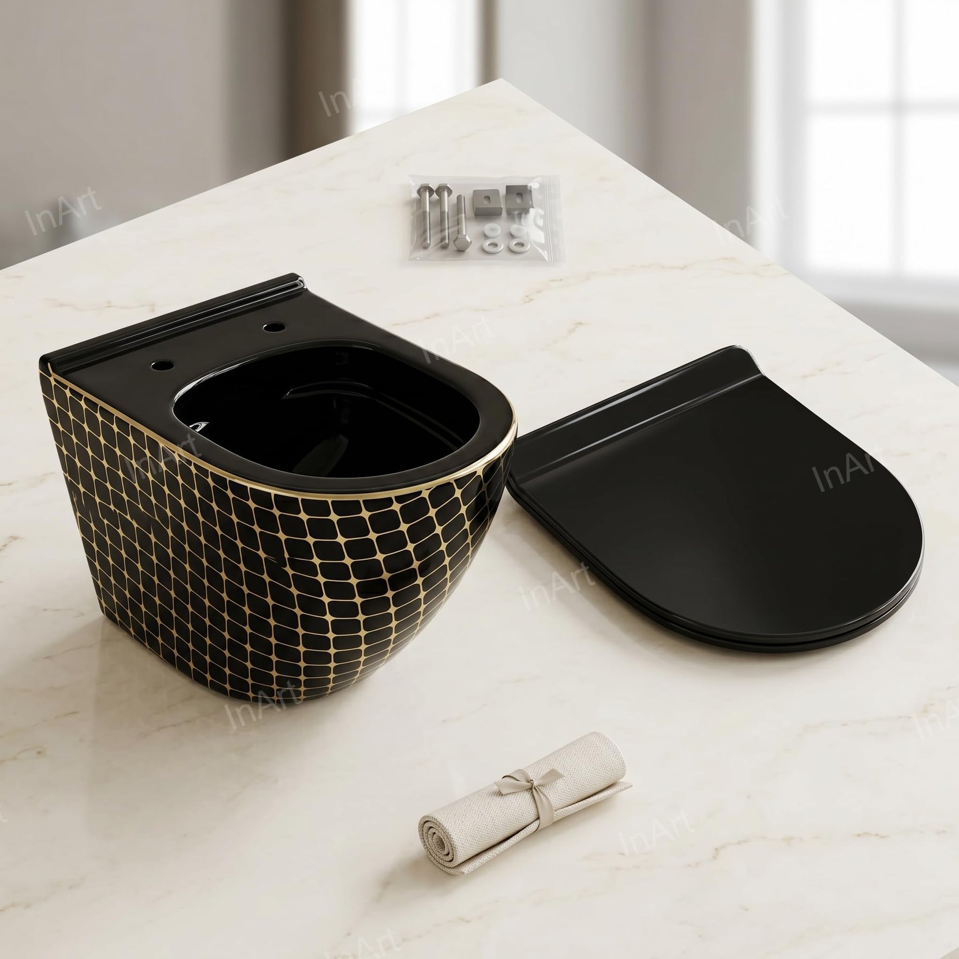 InArt wall mounted WC with soft close seat, modern European commode style for premium washroom décor