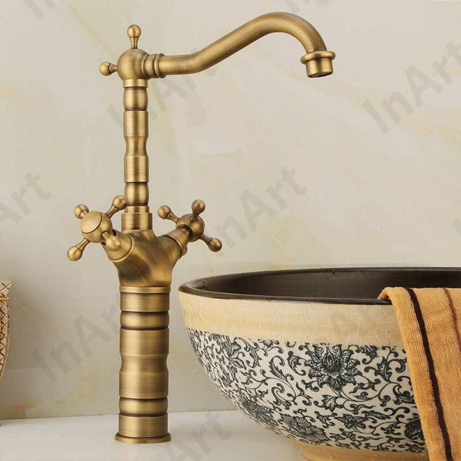 Designer brass mixer tap bathroom, single hole basin mixer tap in oil rubbed antique finish, side angle long body