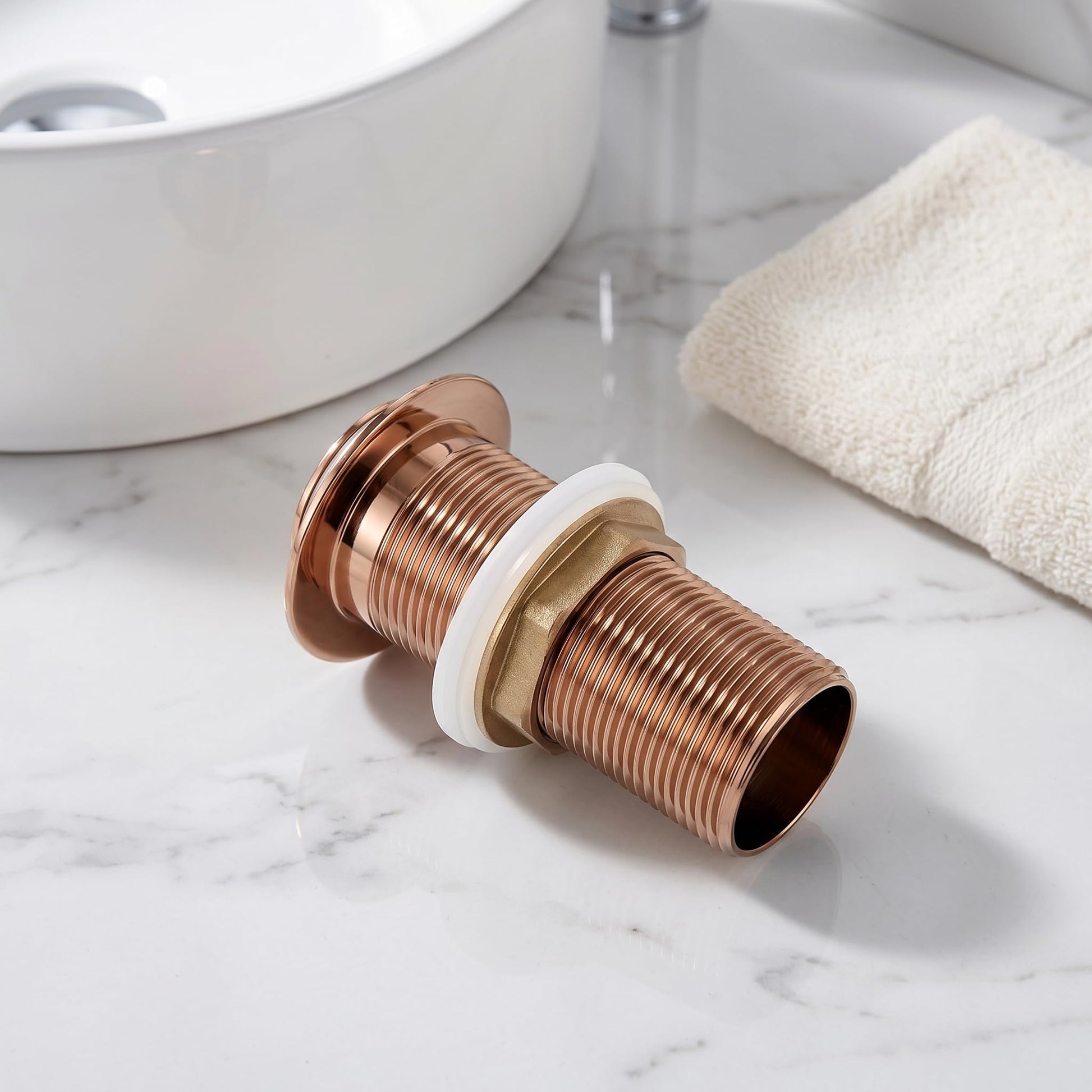Stainless steel wash basin coupling with rose gold surface detail